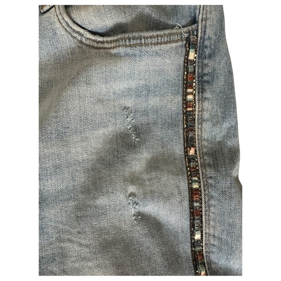 Zara Light Wash Beaded Side Stripe Skinny Jeans Women’s 6 (38) Frayed Hem - Picture 4 of 7